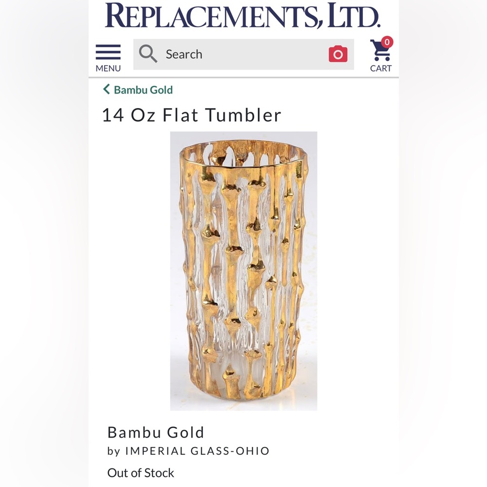 4 Imperial Glass. “Bambu Gold” 14oz raised 24kt gold. Highball - Picture 15 of 15